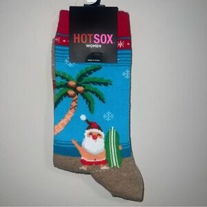 Hot Sox Women's Holiday Beach Santa Socks - Blue and Red